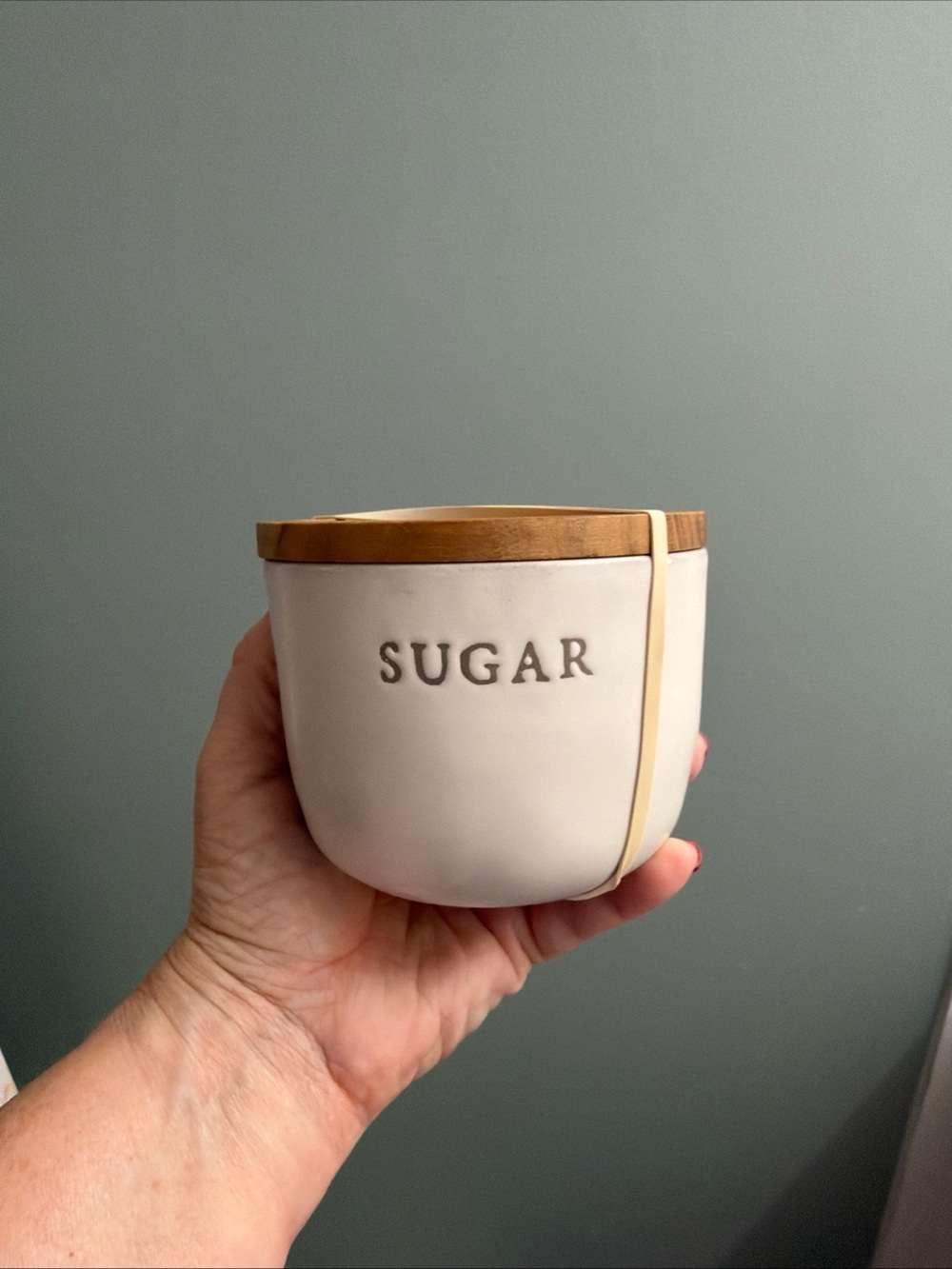 Hearth & Hand White Ceramic 'SUGAR' Canister with Wood Lid